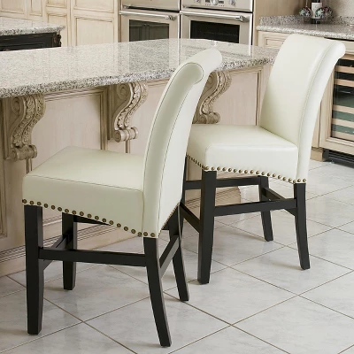 Set Of 2 Lisette Leather 25" Counter Height Barstool Ivory - Christopher Knight Home 5 Set Of 2 Lisette Leather 25" Counter Height Barstool Ivory - Christopher Knight Home - Image 3