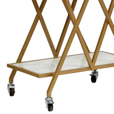 Chaves Handcrafted Modern Glam Marble Bar Cart Gold/White - Christopher Knight Home 8 Chaves Handcrafted Modern Glam Marble Bar Cart Gold/White - Christopher Knight Home - Image 6