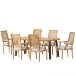 7pc Chatau Farmhouse Fabric Upholstered Wood And Cane Dining Set - Christopher Knight Home -Furniture Haven Sales GUEST 0c1d47a8 0a60 4947 ba10 89b2ab7ab439