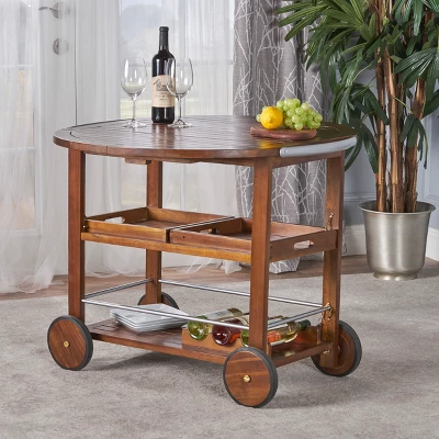 Cynthia Farmhouse Wooden Bar Cart Dark Oak Brown - Christopher Knight Home 2 Cynthia Farmhouse Wooden Bar Cart Dark Oak Brown - Christopher Knight Home