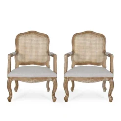 Set Of 2 Andrea French Country Wood And Cane Upholstered Dining Armchairs - Christopher Knight Home -Furniture Haven Sales GUEST 1db3aa0c f3e5 483b afa0 63c954e34df1