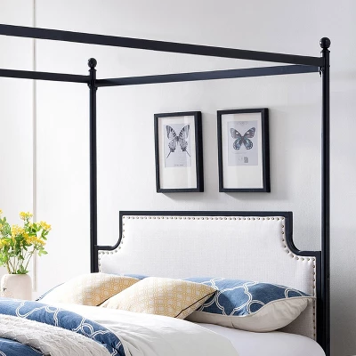 Queen Beechmont Iron Canopy Upholstered Bed - Christopher Knight Home 4 Queen Beechmont Iron Canopy Upholstered Bed - Christopher Knight Home - Image 2