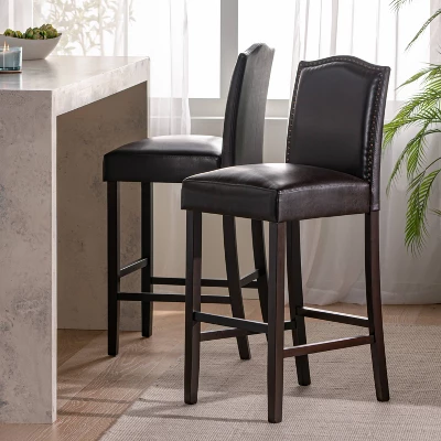 Set Of 2 Darren Contemporary Upholstered Barstools With Nailhead Trim - Christopher Knight Home 3 Set Of 2 Darren Contemporary Upholstered Barstools With Nailhead Trim - Christopher Knight Home
