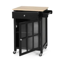 Maynard Contemporary Glass Paneled Kitchen Cart Natural/Black - Christopher Knight Home -Furniture Haven Sales GUEST 207cd4cb 56e9 4e0d a6a8 bf9b52fbb960