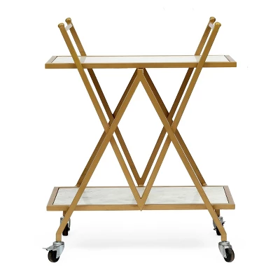 Chaves Handcrafted Modern Glam Marble Bar Cart Gold/White - Christopher Knight Home 9 Chaves Handcrafted Modern Glam Marble Bar Cart Gold/White - Christopher Knight Home - Image 7