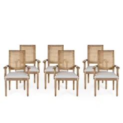Set Of 6 Maria French Country Wood And Cane Upholstered Dining Chairs - Christopher Knight Home -Furniture Haven Sales GUEST 26718f91 c162 4655 ab78 cca898990f21