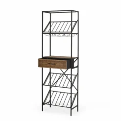 Boster Boho Industrial 21 Bottle Floor Wine Rack With Storage Natural/Black - Christopher Knight Home -Furniture Haven Sales GUEST 2a6741be 901a 4862 8465 b2ad6ec26050