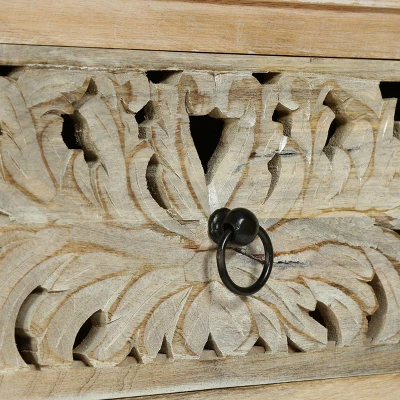 Horeb Boho Handcrafted Mango Wood 3 Drawer Sideboard Antique White - Christopher Knight Home 4 Horeb Boho Handcrafted Mango Wood 3 Drawer Sideboard Antique White - Christopher Knight Home - Image 2