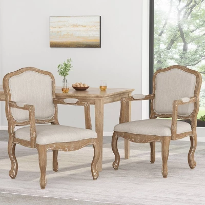 Set Of 2 Andrea French Country Wood Upholstered Dining Armchairs - Christopher Knight Home 3 Set Of 2 Andrea French Country Wood Upholstered Dining Armchairs - Christopher Knight Home
