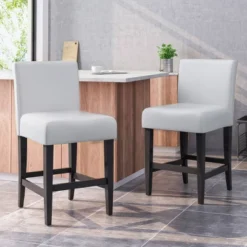 Set Of 2 25.5" Lopez Leather Counter Height Barstools - Christopher Knight Home -Furniture Haven Sales GUEST 61f043dc 19b0 4721 be50 d785fb11a065