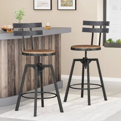 Set Of 2 Alanis Modern Industrial Firwood Adjustable Height Swivel Barstools Natural/Black Brushed Silver - Christopher Knight Home 3 Set Of 2 Alanis Modern Industrial Firwood Adjustable Height Swivel Barstools Natural/Black Brushed Silver - Christopher Knight Home