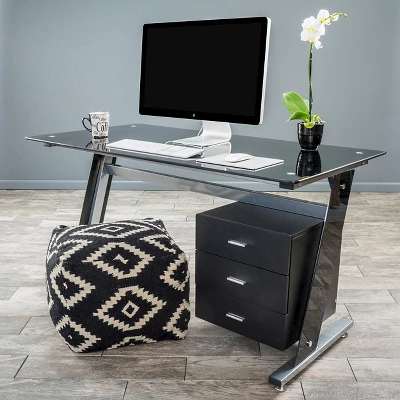 Glass Writing Desk With Drawers Black - Christopher Knight Home 2 Glass Writing Desk With Drawers Black - Christopher Knight Home