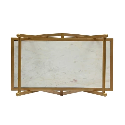Chaves Handcrafted Modern Glam Marble Bar Cart Gold/White - Christopher Knight Home 4 Chaves Handcrafted Modern Glam Marble Bar Cart Gold/White - Christopher Knight Home - Image 2