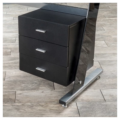 Glass Writing Desk With Drawers Black - Christopher Knight Home 4 Glass Writing Desk With Drawers Black - Christopher Knight Home - Image 3