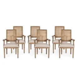 Set Of 6 Maria French Country Wood And Cane Upholstered Dining Chairs - Christopher Knight Home -Furniture Haven Sales GUEST bab83799 919b 4733 b371 47f705a81437