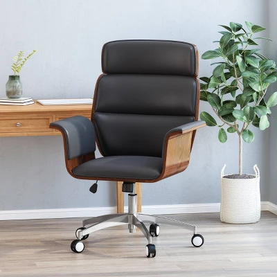 Cannonade Mid-Century Modern Swivel Office Chair Black/Walnut - Christopher Knight Home 3 Cannonade Mid-Century Modern Swivel Office Chair Black/Walnut - Christopher Knight Home