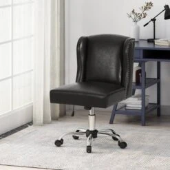 Bergen Contemporary Wingback Swivel Office Chair Midnight Black/Chrome - Christopher Knight Home