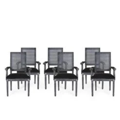 Set Of 6 Maria French Country Wood And Cane Upholstered Dining Chairs - Christopher Knight Home -Furniture Haven Sales GUEST ca7d7f6e 1dfa 4250 8fb6 52351edfbdf7