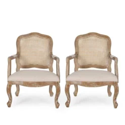 Set Of 2 Andrea French Country Wood And Cane Upholstered Dining Armchairs - Christopher Knight Home -Furniture Haven Sales GUEST ce6f7316 eedf 4b44 80a0 c8f7c723ab13