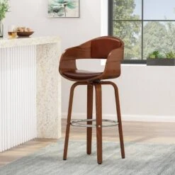 Clyo Mid-Century Modern Upholstered Swivel Barstool - Christopher Knight Home