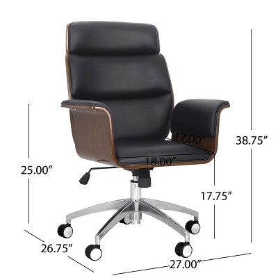 Cannonade Mid-Century Modern Swivel Office Chair Black/Walnut - Christopher Knight Home 12 Cannonade Mid-Century Modern Swivel Office Chair Black/Walnut - Christopher Knight Home - Image 10