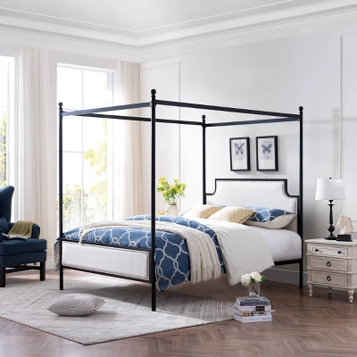 Queen Beechmont Iron Canopy Upholstered Bed - Christopher Knight Home 3 Queen Beechmont Iron Canopy Upholstered Bed - Christopher Knight Home