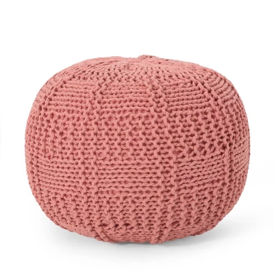 Hortense Modern Knitted Cotton Round Pouf - Christopher Knight Home 10 Hortense Modern Knitted Cotton Round Pouf - Christopher Knight Home - Image 8