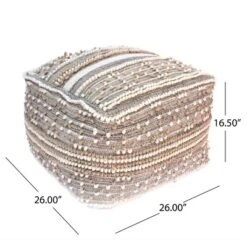 Bonita Large Contemporary Wool And Cotton Pouf Ottoman White/Beige - Christopher Knight Home -Furniture Haven Sales GUEST 0b648f31 7547 4152 9441 4e5eed1dced4