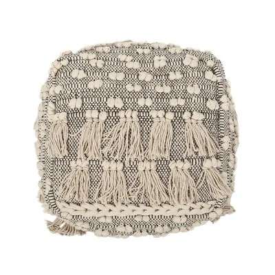Hawley Handcrafted Boho Fabric Cube Pouf With Tassels Ivory - Christopher Knight Home 4 Hawley Handcrafted Boho Fabric Cube Pouf With Tassels Ivory - Christopher Knight Home - Image 2