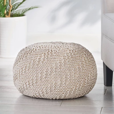 Barwick Modern Knitted Round Pouf Ivory - Christopher Knight Home 3 Barwick Modern Knitted Round Pouf Ivory - Christopher Knight Home