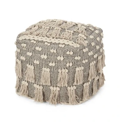 Hawley Handcrafted Boho Fabric Cube Pouf With Tassels Ivory - Christopher Knight Home 6 Hawley Handcrafted Boho Fabric Cube Pouf With Tassels Ivory - Christopher Knight Home - Image 4