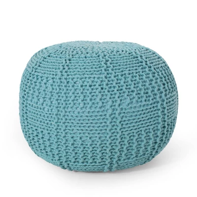 Hortense Modern Knitted Cotton Round Pouf - Christopher Knight Home 9 Hortense Modern Knitted Cotton Round Pouf - Christopher Knight Home - Image 7