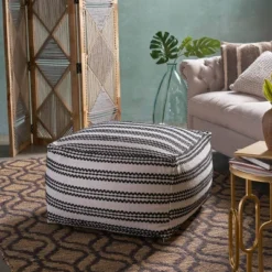 Chukar Contemporary Large Square Cotton Pouf Black/Natural - Christopher Knight Home