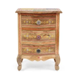 Ailey Handcrafted Boho Mango Wood 3 Drawer Nightstand Natural - Christopher Knight Home -Furniture Haven Sales GUEST 3924a78e 3952 49db 866c 6794bccc9300