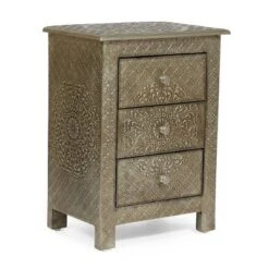 Deschutes Handcrafted Boho 3 Drawer Nightstand Silver - Christopher Knight Home -Furniture Haven Sales GUEST 40dfc9ad b017 4b62 9075 82bdf3565493