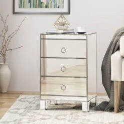 Bandara Modern 3 Drawer Cabinet Silver - Christopher Knight Home