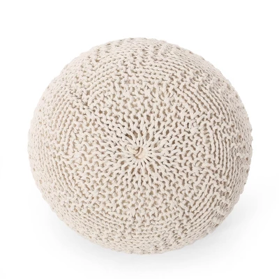 Barwick Modern Knitted Round Pouf Ivory - Christopher Knight Home 4 Barwick Modern Knitted Round Pouf Ivory - Christopher Knight Home - Image 2