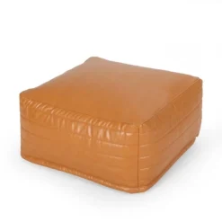 Baddow Contemporary Faux Leather Channel Stitch Rectangular Pouf - Christopher Knight Home -Furniture Haven Sales GUEST 5200a8fc 64b3 4156 bd77 87030ba0f2c5