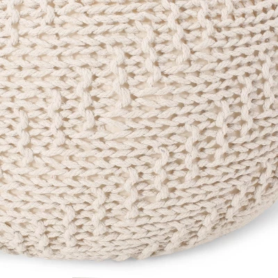 Barwick Modern Knitted Round Pouf Ivory - Christopher Knight Home 7 Barwick Modern Knitted Round Pouf Ivory - Christopher Knight Home - Image 5