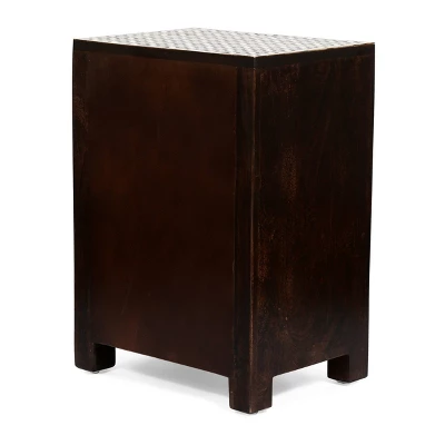 Benewah Handcrafted Boho 3 Drawer Mango Wood Nightstand Dark Walnut/Black/White - Christopher Knight Home 5 Benewah Handcrafted Boho 3 Drawer Mango Wood Nightstand Dark Walnut/Black/White - Christopher Knight Home - Image 3