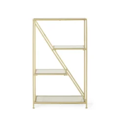 Kokesh Modern Glam Tempered Glass 3 Shelf Asymmetrical Bookcase Gold - Christopher Knight Home -Furniture Haven Sales GUEST 76aac0ad 62b1 4356 b049 86166c87825f
