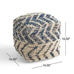 Freesia Boho Wool And Cotton Large Ottoman Pouf White/Blue - Christopher Knight Home -Furniture Haven Sales GUEST 857a3e10 64fd 4ad3 b43c 597cd8f7d2e1