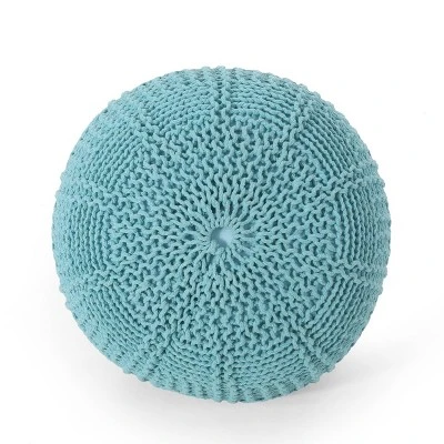 Hortense Modern Knitted Cotton Round Pouf - Christopher Knight Home 4 Hortense Modern Knitted Cotton Round Pouf - Christopher Knight Home - Image 2