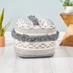 Kipling Contemporary Pouf Ivory - Christopher Knight Home