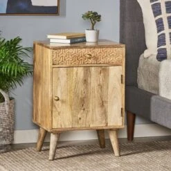 Lytle Boho Handcrafted Mango Wood Nightstand With Storage Natural - Christopher Knight Home