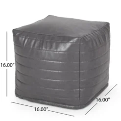 Baddow Contemporary Faux Leather Channel Stitch Cube Pouf Gray - Christopher Knight Home -Furniture Haven Sales GUEST 99c064ad 0fcd 4914 89d5 66a1e4291ba7