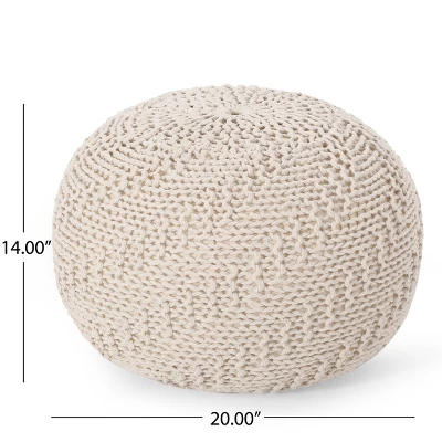 Barwick Modern Knitted Round Pouf Ivory - Christopher Knight Home 8 Barwick Modern Knitted Round Pouf Ivory - Christopher Knight Home - Image 6