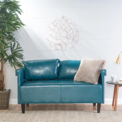 Bellerose Faux Leather Settee - Teal - Christopher Knight Home 3 Bellerose Faux Leather Settee - Teal - Christopher Knight Home