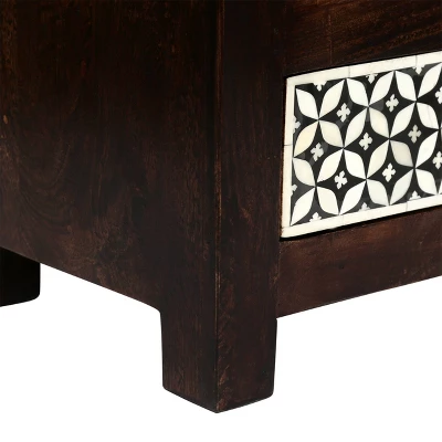 Benewah Handcrafted Boho 3 Drawer Mango Wood Nightstand Dark Walnut/Black/White - Christopher Knight Home 9 Benewah Handcrafted Boho 3 Drawer Mango Wood Nightstand Dark Walnut/Black/White - Christopher Knight Home - Image 7