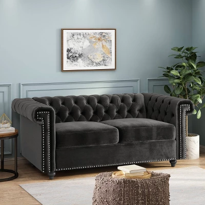 Brinkhaven Modern Glam Tufted Velvet Loveseat With Nailhead Trim - Christopher Knight Home 3 Brinkhaven Modern Glam Tufted Velvet Loveseat With Nailhead Trim - Christopher Knight Home
